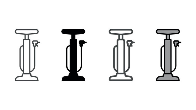 Set of four different style bicycle air pump floor standing icons