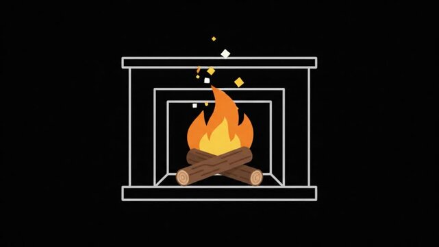 Cozy Fireplace Animated Vector Icon with Flickering Flame and Sparks