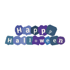 Happy Halloween typography text design with cool blue and purple paper cutout shapes isolated on white © Sayem