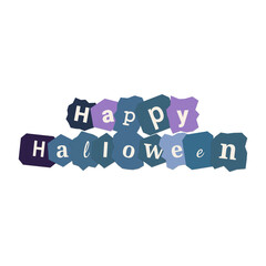 Happy Halloween typography text design with artistic blue and purple paper cutout shapes on white background © Sayem