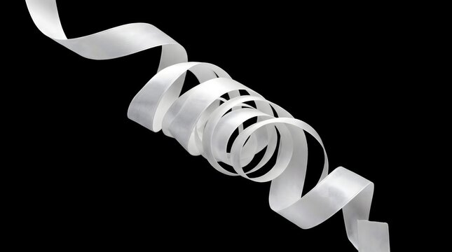 White ribbon curled spiral black background dramatic
