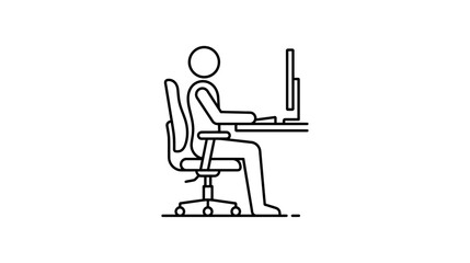 Fototapeta premium Person working on computer at desk, vector illustration