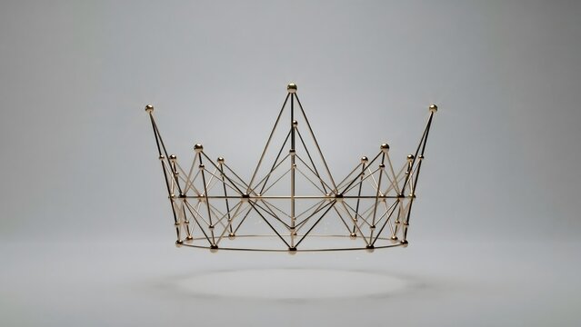 Network node golden crown floating in grey space &ndash; Perfect for cyber security victory, executive leadership, or rewards.