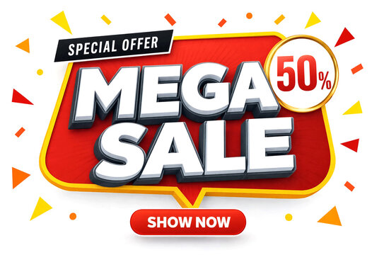 Bright and colorful mega sale banner design with fifty percent discount offer advertisement