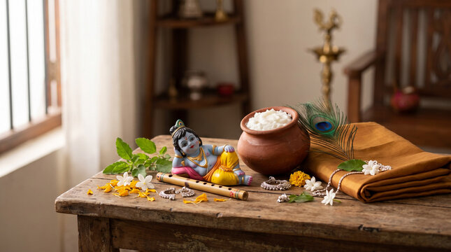 Hindu festival still life honoring child Krishna