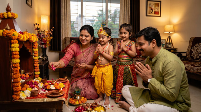 Children participating in traditional Janmashtami celebration
