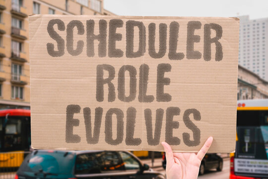 "Scheduler role evolves" Dispatcher roles transform into fleet management. DISPATCHER. ROLES. TRANSFORM. FLEET. MANAGEMENT.