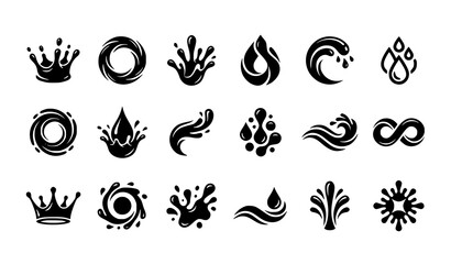 Obraz premium Liquid splash logo vector collection with abstract water drop and fluid branding symbols