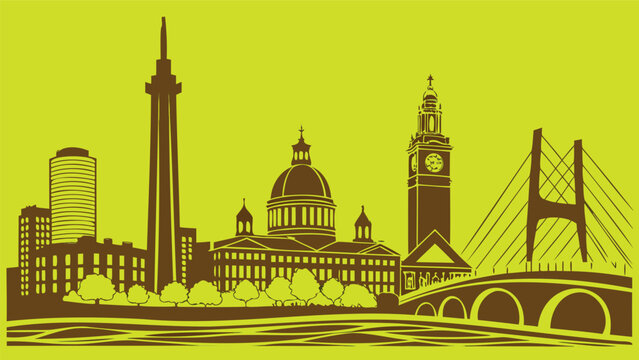 Boston panoramic cityscape silhouette vector art