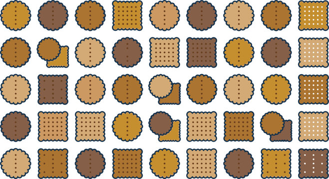 Assorted round and square chocolate vanilla biscuit cookies pattern seamless background vector illustration graphic elements
