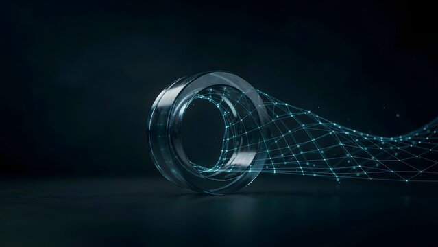 Dark glass Mobius ribbon intersecting cyan grid &ndash; Perfect for cyber continuum, infinite data loop, or system logic.