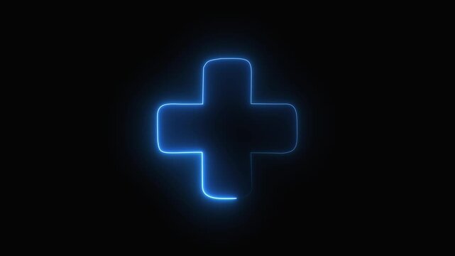 Neon line plus symbol icon simple positive plus icon concept on the transparent background. Positive technology sign. Motion graphics of neon Plus neon sign