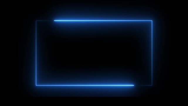 Neon Rectangle Picture Frame Icon Animation Glowing Blue Color neon box round shape screen rotation border frame effect seamless footage smooth line wallpaper on black background