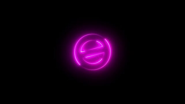 Neon Line ban sign icon animation glowing pink color no entry risk warning alert attention wrong stop sign circle icon sign symbol on black background