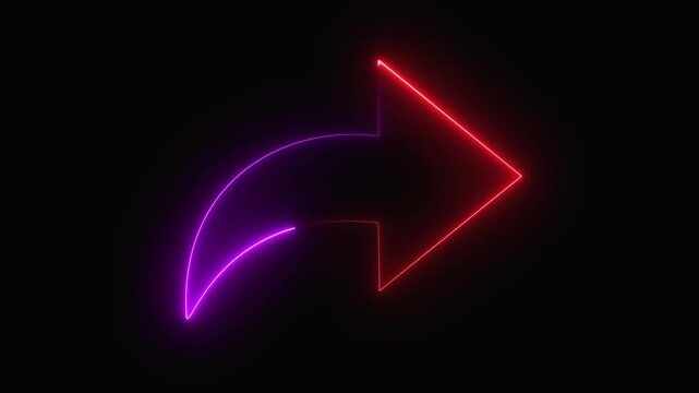 Glowing neon share icon on the black background. share arrow icon 4k animation. share glowing neon line color arrow.....