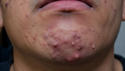 Fototapeta premium close up of a man's chin with cystic acne bumps