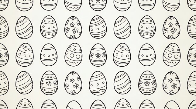 Outline Style Seamless Pattern Featuring Easter Egg Line Art Graphic Design Cute Contour Holiday Texture Printable Coloring Page Background For Banners Fabric Prints Labels T-Shirt Design Creative