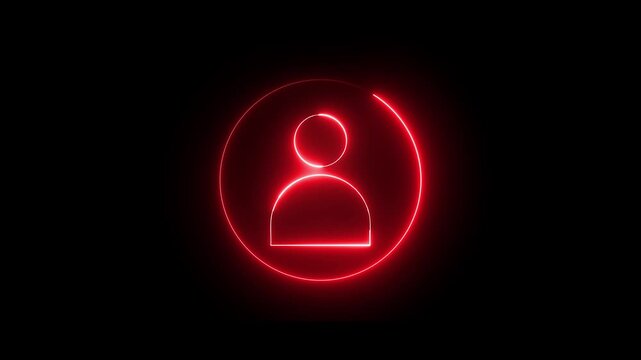 Neon user sign icon animation glowing red color contact profile people man male head account circle icon sign symbol on black background	