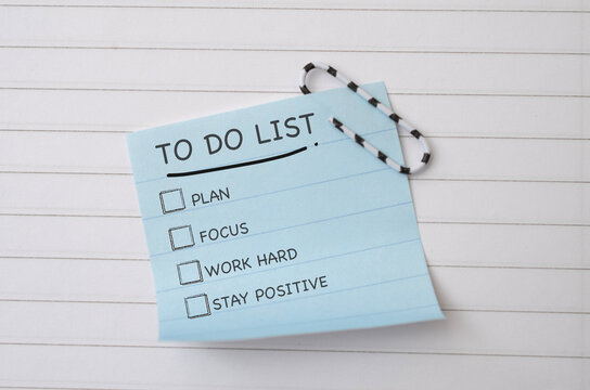 To Do List with Plan Focus Work Hard and Stay Positive Checklist
