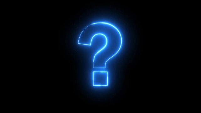 Neon question mark sign icon animation glowing blue color confusion mark quiz punctuation mark education exam sign sign symbol on black background