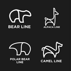 Naklejka premium Modern Animal Line Art Logos Collection: Bear, Alpaca, Polar Bear, and Camel Minimalist Vector Illustrations for Branding Design