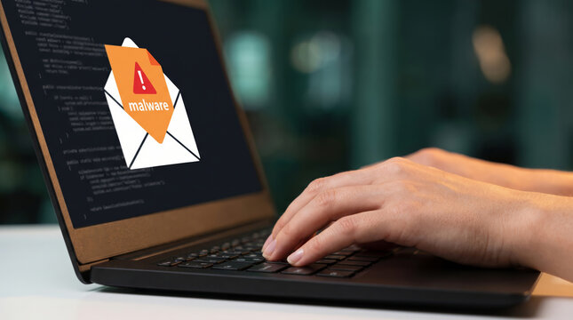 Spam malware laptop keyboard hand email cybersecurity hacking phishing computer. hacker phishing scam attack. cyberspace online electronic mail, virus threat alert warning, security protection