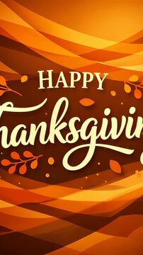 Happy thanksgiving greeting design with warm autumn background, golden bokeh and flowing ribbons, festive leaves and elegant script for holiday celebration