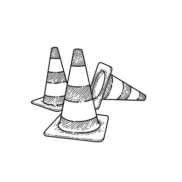 Traffic safety cones set for road construction illustration