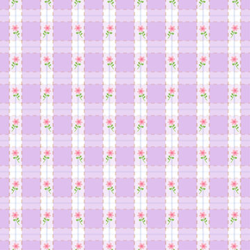 Seamless purple plaid and pink floral pattern