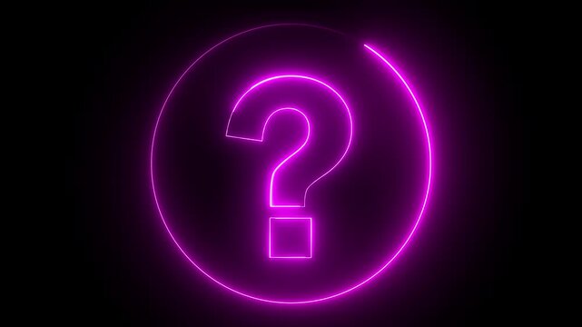Neon question mark sign icon animation glowing pink color confusion mark quiz punctuation mark education exam sign sign symbol on black background