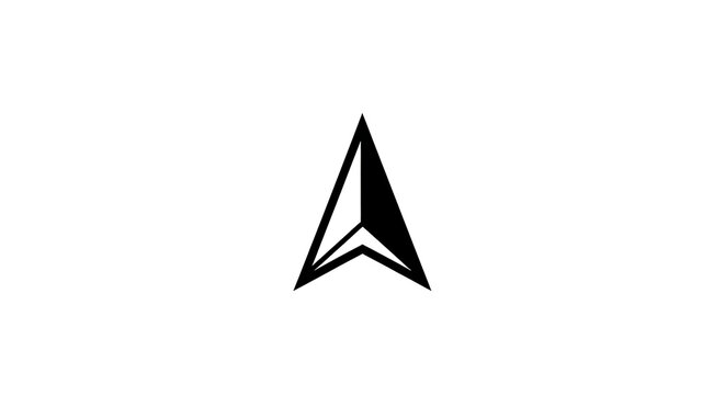 Minimalist black and white arrow icon representing navigation and direction on a plain background