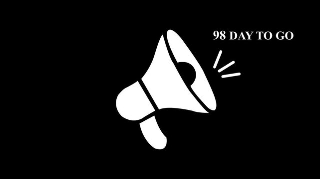 98 Day to Go Countdown Animation with Megaphone Icon and Pulsing Text for Marketing Promotion, Special Offer Announcement, and Event Reminder on Black Background ...