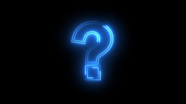 Neon question mark sign icon animation glowing blue color confusion mark quiz punctuation mark education exam sign sign symbol on black background