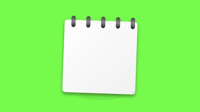 Animated notebook icon with writing lines on green screen background for planning and video editing