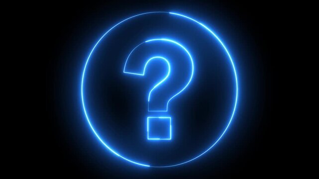 Neon question mark sign icon animation glowing blue color confusion mark quiz punctuation mark education exam sign sign symbol on black background