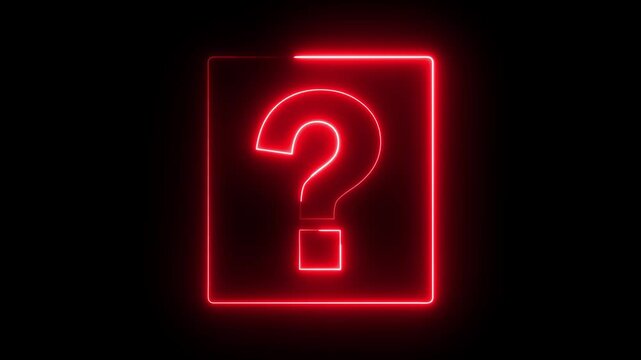 Neon question mark sign icon animation glowing red color confusion mark quiz punctuation mark education exam sign sign symbol on black background