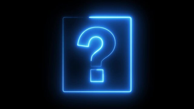 Neon question mark sign icon animation glowing blue color confusion mark quiz punctuation mark education exam sign sign symbol on black background