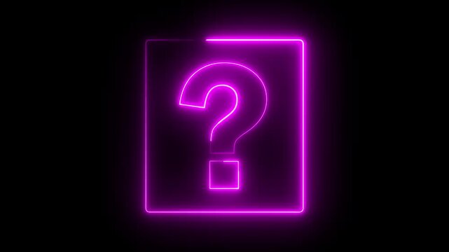 Neon question mark sign icon animation glowing pink color confusion mark quiz punctuation mark education exam sign sign symbol on black background