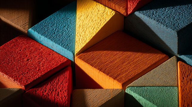 Colorful Wooden Cube Blocks Geometric Pattern