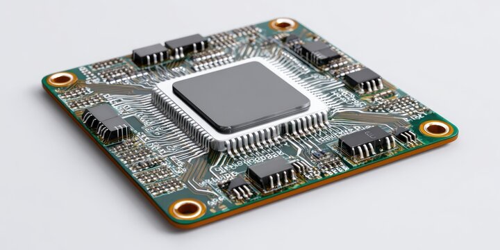 Close up of a central processing unit on a white surface for technology concepts