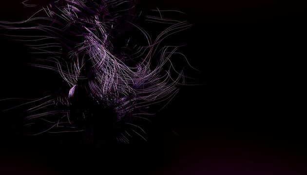Abstract purple strands twisting on dark background digital art