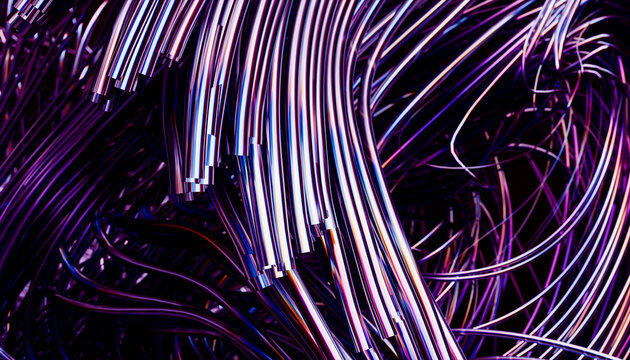 Curved shiny metal tubes creating abstract industrial pattern