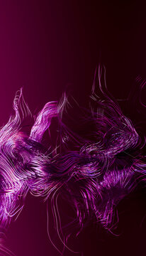Purple flowing abstract light strands with neon glow on dark