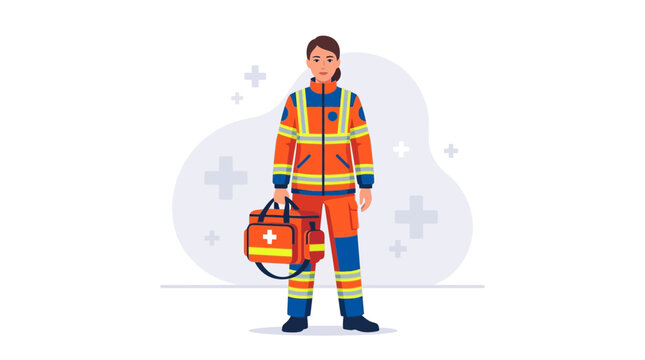 Paramedic Female Uniform Holding Medical Bag, Vector Illustration
