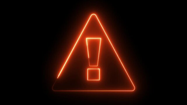 Neon warning attention sign icon animation glowing orange color danger error alert risk stop sign emergency sign icon sign symbol on black background