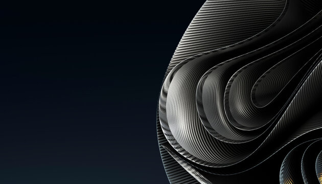 Close-up of twisted carbon fiber fabric with glossy weave texture