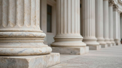 Fototapeta premium Architectural detail of ancient Greek and Roman marble pillars in receding colonnade