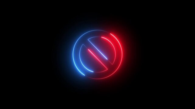 Neon Line ban sign icon animation glowing red blue color no entry risk warning alert attention wrong stop sign circle icon sign symbol on black background