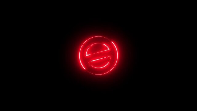 Neon Line ban sign icon animation glowing red color no entry risk warning alert attention wrong stop sign circle icon sign symbol on black background