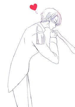 手の甲にキスする王子様　線画